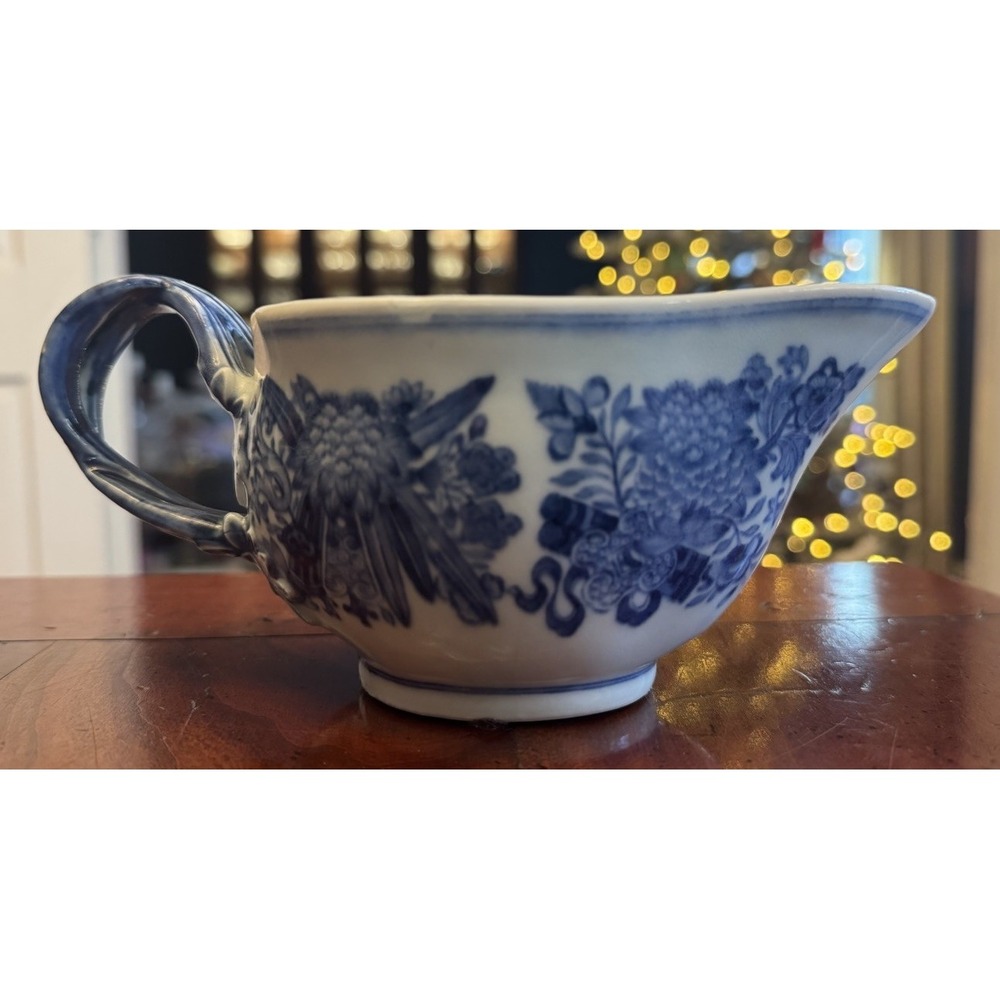Antique 18th Century Blue Chinese Porcelain Gravy Boat In Fitzhugh Pattern
